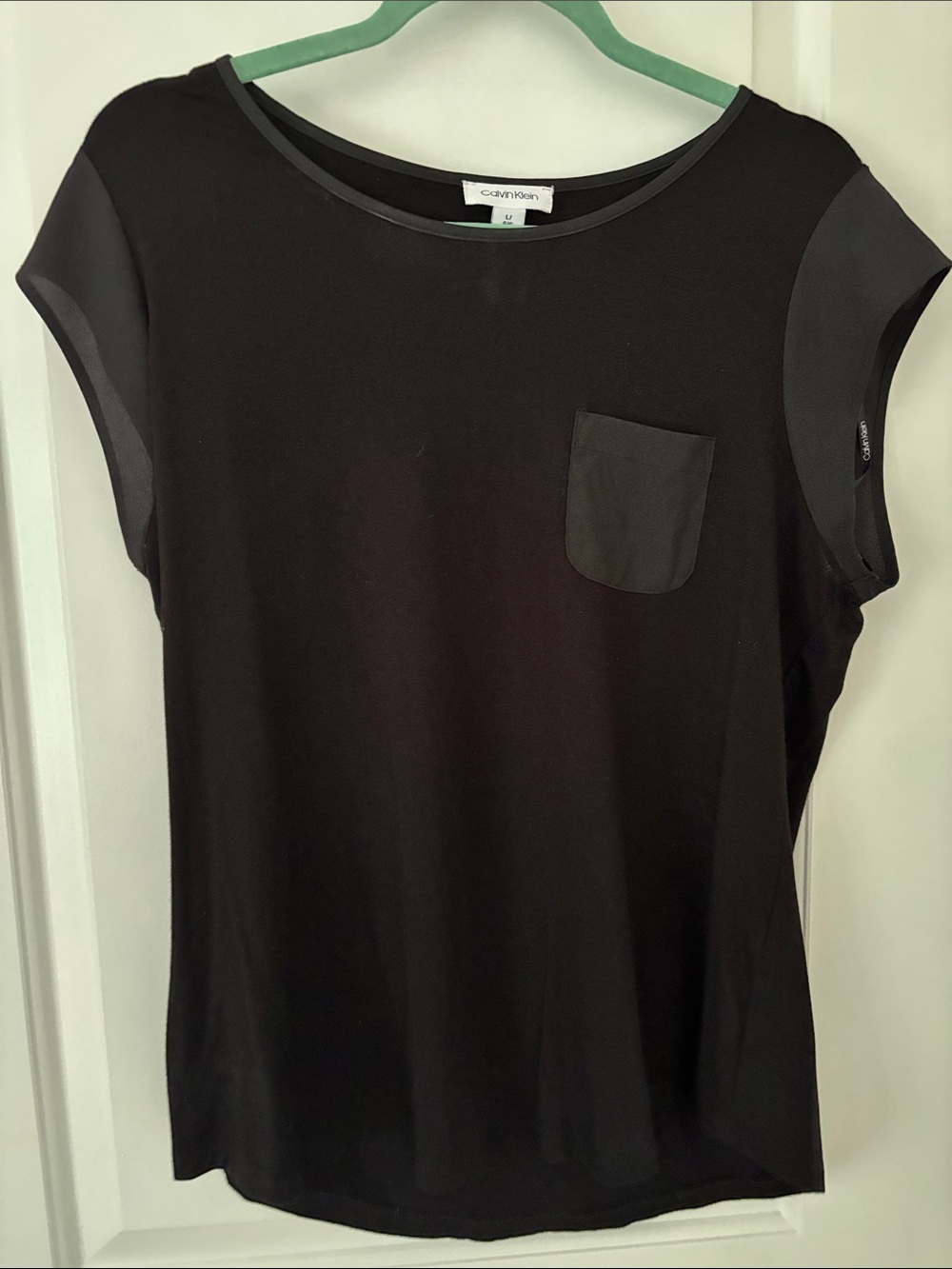 Calvin Klein Black Short Sleeve Pocket Tee with Sheer Sleeve Detail